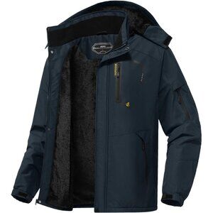 Men's Navy Blue Waterproof Winter Warm Snow Coat Fleece Lined Hiking Ski Jacket
